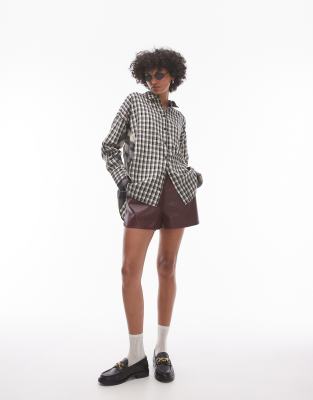 Topshop Topshop oversized shirt in contrast buttermilk check-Black