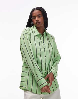 oversized shirt in green and yellow stripes-Multi