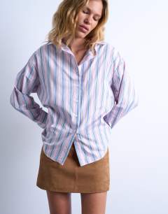 Oversized shirt in pink & blue stripe