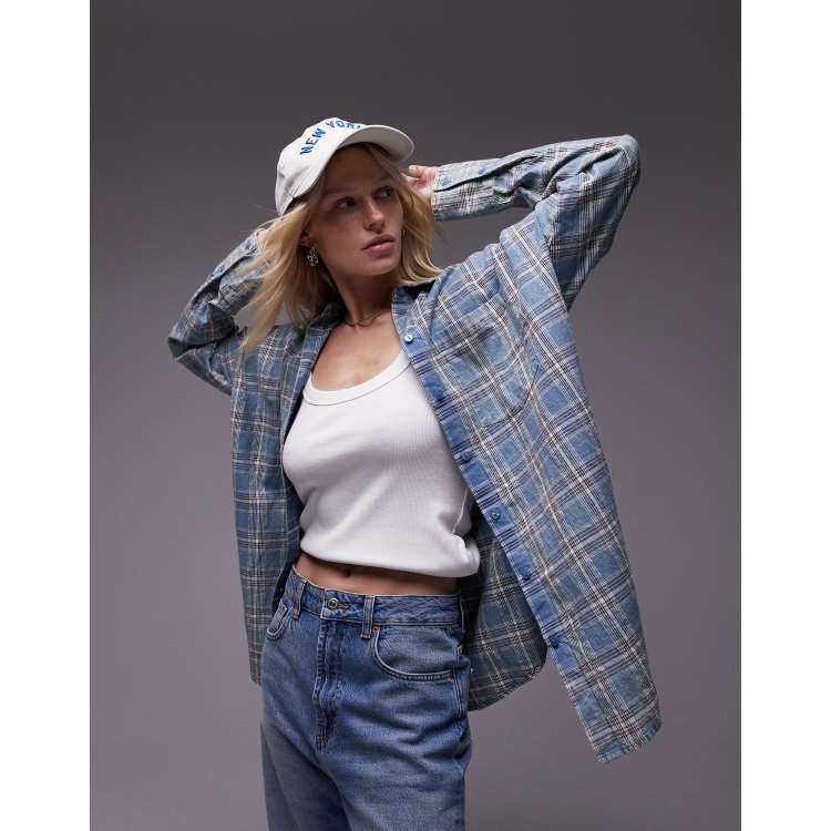 Topshop oversized shirt in washed blue check | ASOS