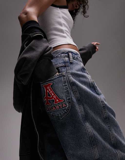 Topshop oversized side panel jeans in vintage blue