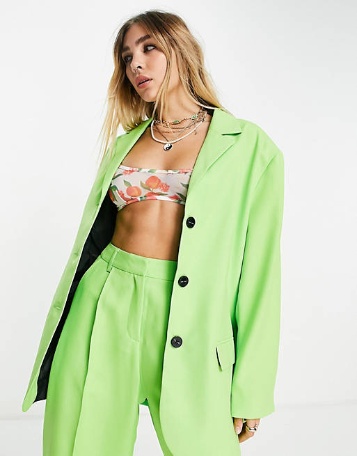 Topshop Tailored co ord oversized single breasted blazer in bright green