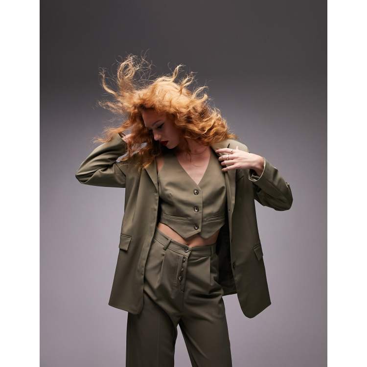 Topshop oversized single breasted blazer in sage part of a set