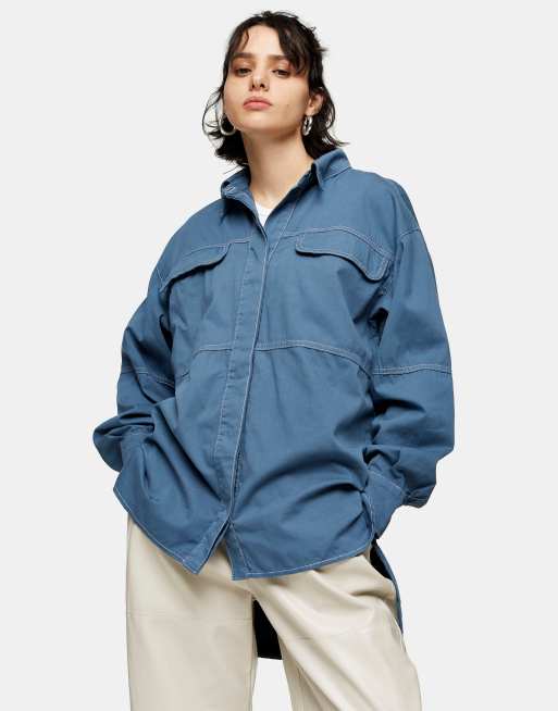 Topshop - Oversized skjorte i blå i afslappet pasform