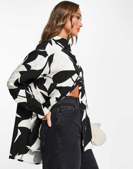 Topshop - Oversized skjorte i sort/hvid jacquard