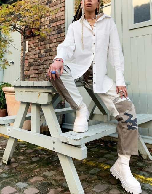 Topshop - Oversized skjorte med almindelig tekstur i elfenbenshvid