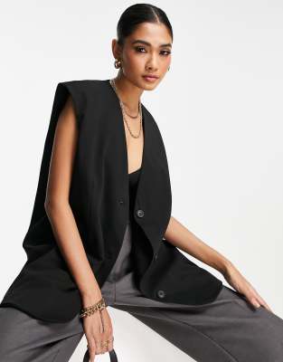 Topshop oversized sleeveless blazer in black