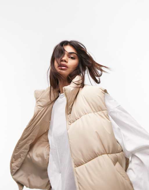 Topshop oversized sleeveless puffer vest in off white ASOS