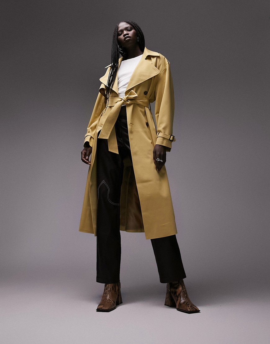Topshop oversized soft classic trench in ochre-Yellow