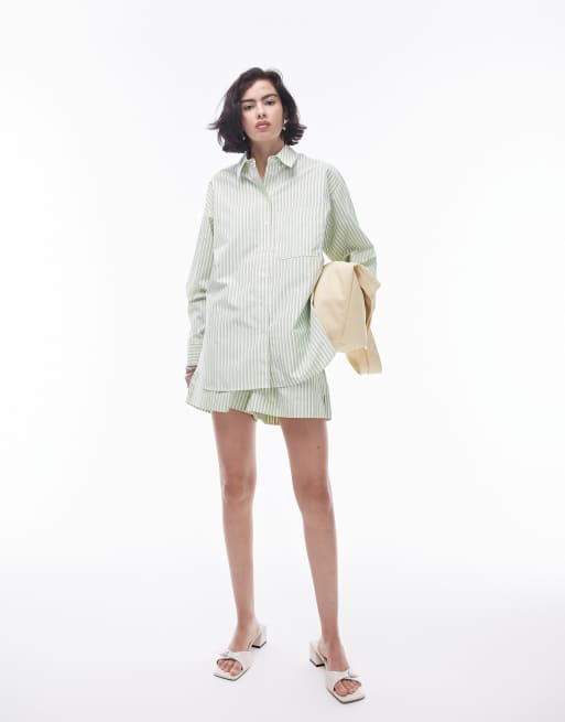 Topshop oversized stripe shirt in green and cream - part of a set