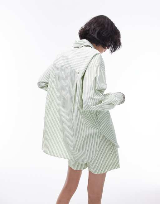 Topshop oversized stripe shirt in green and cream - part of a set