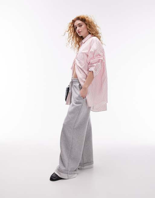Topshop oversized stripe shirt in pink