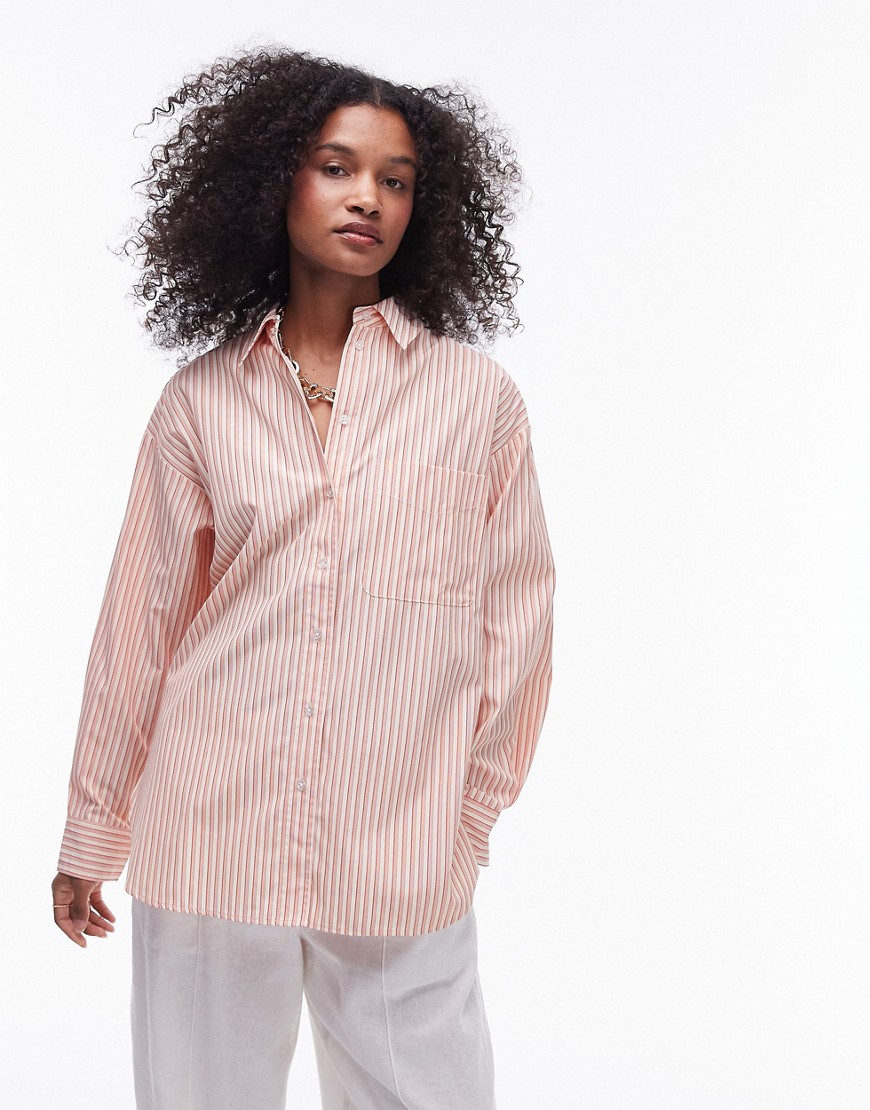 Topshop Oversized Stripe Shirt In Red And Cream - Part Of A Set-multi