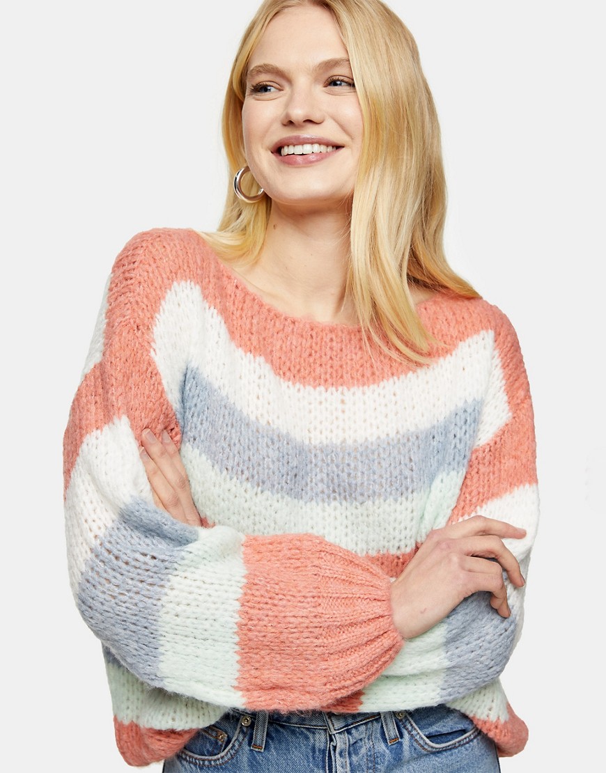 Topshop oversized sweater in multi stripe