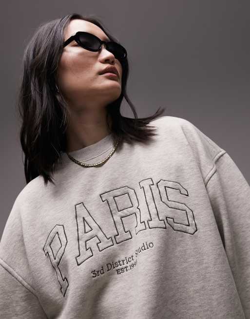 Topshop - Oversized sweater met 'Paris' borduursel in lichtbeige, deel van co-ord set