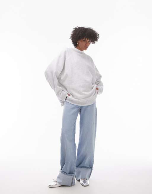 Topshop - Oversized sweater met raglanmouwen in gemêleerd grijs 