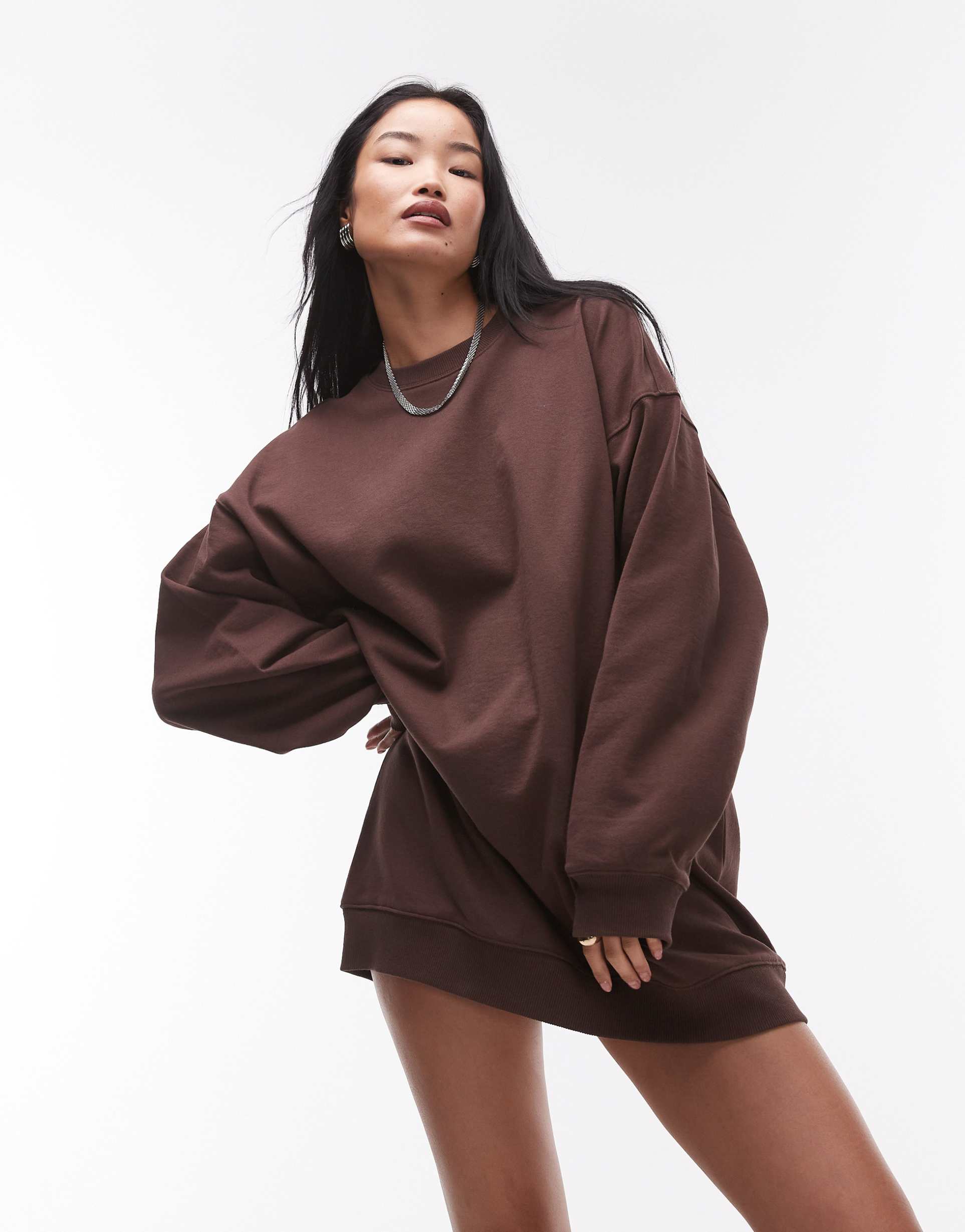 topshop oversized sweatshirt dress in brown