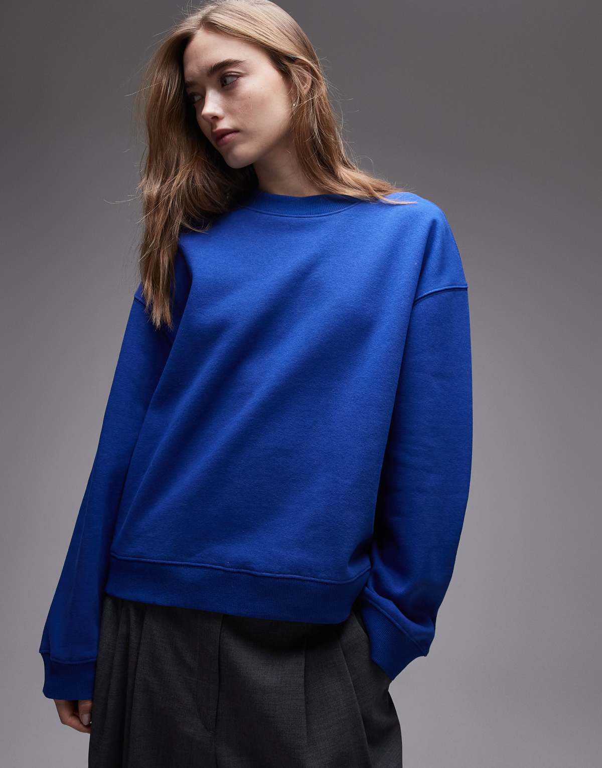 Topshop oversized sweatshirt in bright blue