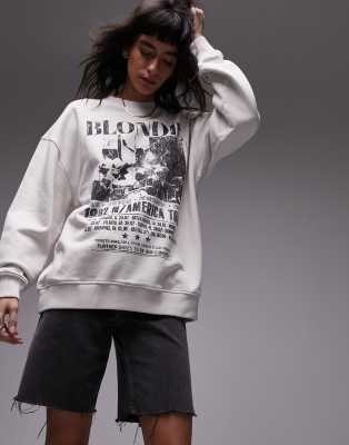 Topshop - Oversized-Sweatshirt in Ecru mit lizenziertem „Blondie"-Grafikprint-Weiß