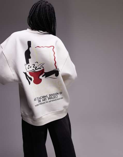 Topshop - Oversized sweatshirt met grafische print in gebroken wit - view 1