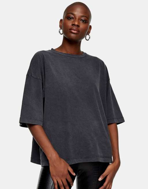 Topshop - Oversized T-shirt i vasket sort