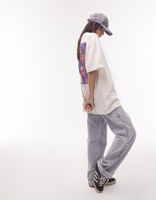 Topshop - Oversized T-shirt med grafisk kunstprint i ecrufarve