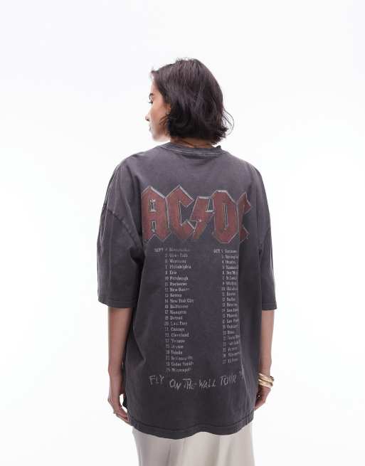 Topshop - Oversized T-shirt med licenseret AC/DC-print i koksgrå, 2 af 4