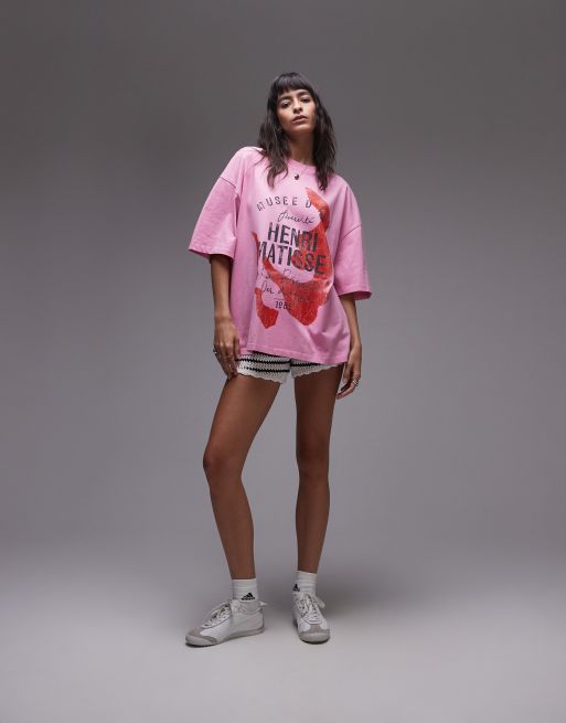 Topshop - Oversized T-shirt med licenseret 'Matisse'-grafik i pink, 3 af 4