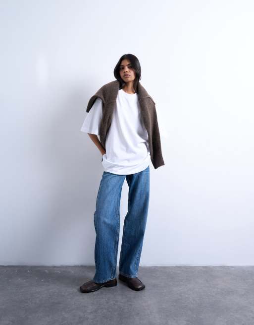 Topshop - Oversized T-shirt med sænkede skuldre i hvid, 2 af 4