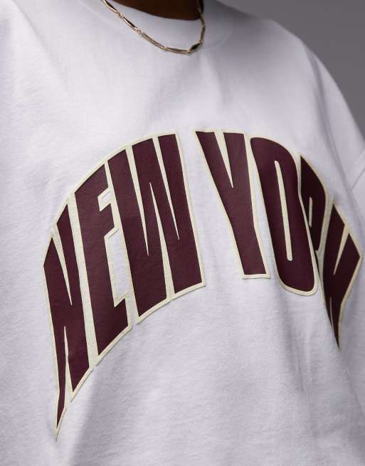 Topshop - Oversized T-shirt met bolle New York-print in wit, 2 van 4