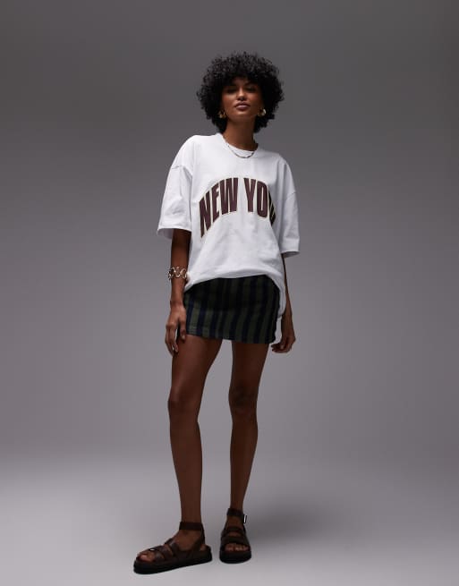 Topshop - Oversized T-shirt met bolle New York-print in wit, 3 van 4