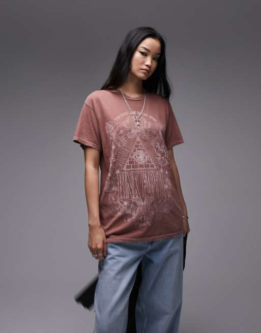 Topshop - Oversized T-shirt met gelicenseerde mystieke grafische Pink Floyd-print in roze