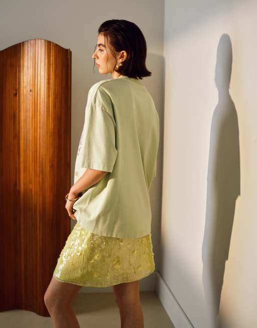 Topshop - Oversized T-shirt met grafische 'Cap D'Antibes'-print in groen, 4 van 4