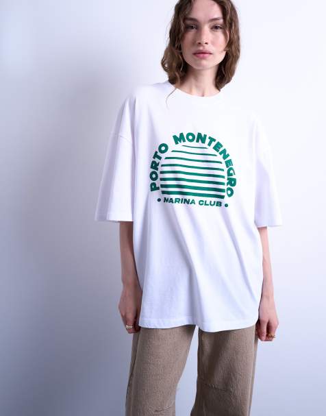 Topshop - Oversized T-shirt met grafische Porto-print in wit - view 1