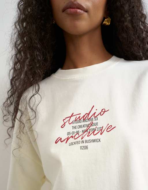 Topshop - Oversized T-shirt met grafische print in ecru, 3 van 4