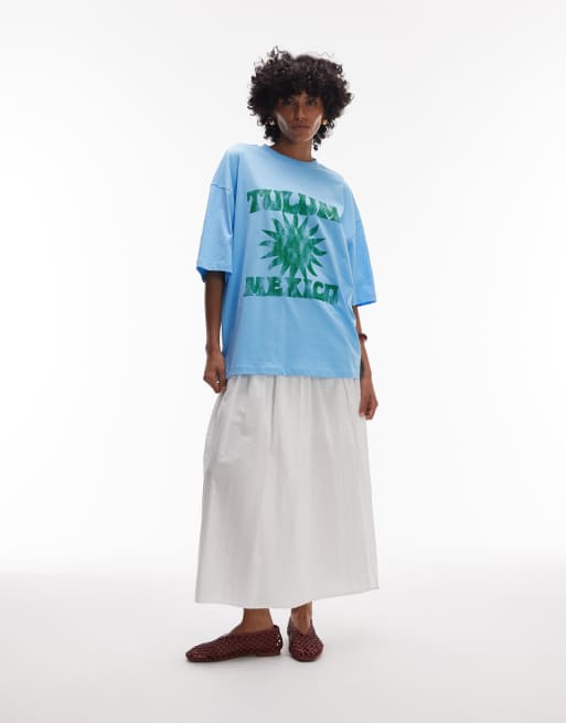 Topshop - Oversized T-shirt met grafische Tulum-print in turquoise, 3 van 4