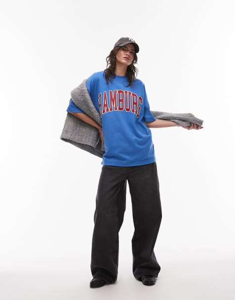 Topshop - Oversized T-shirt met Hamburg-print in blauw - view 1