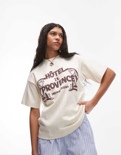 Topshop - Oversized T-shirt met print in ivoorwit - view 1
