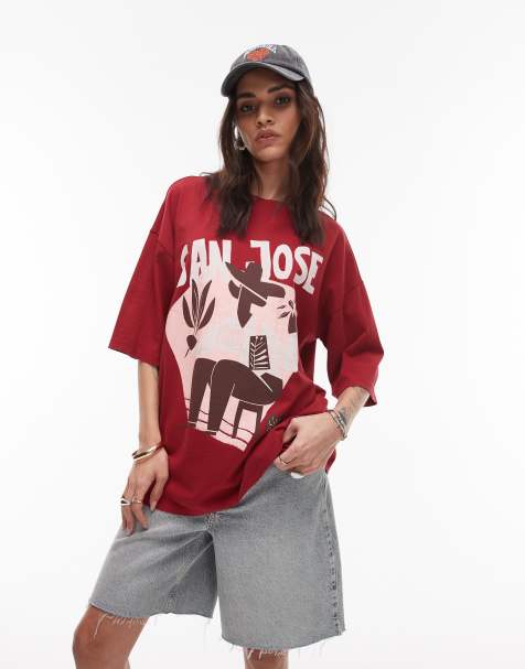 Topshop - Oversized T-shirt met print in rood - view 1