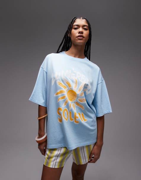 Topshop - Oversized T-shirt met Soleil in lichtblauw - view 1