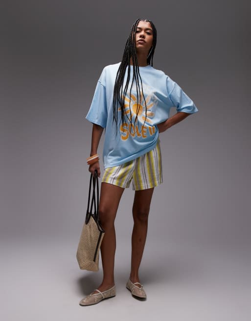 Topshop - Oversized T-shirt met Soleil in lichtblauw, 4 van 4