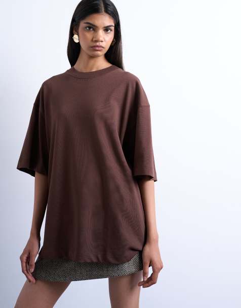 Topshop - Oversized T-shirt met verlaagde schouders in bruin - view 1