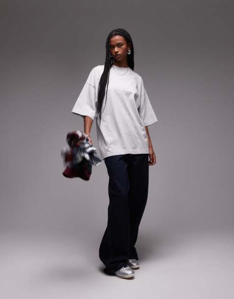 Topshop - Oversized T-shirt met verlaagde schouders in gemêleerd middengrijs - view 1