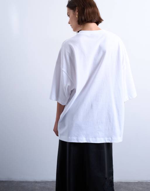 Topshop - Oversized T-shirt met verlaagde schouders in wit, 3 van 4