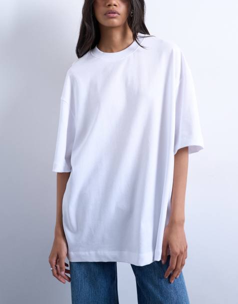 Topshop - Oversized T-shirt met verlaagde schouders in wit - view 1