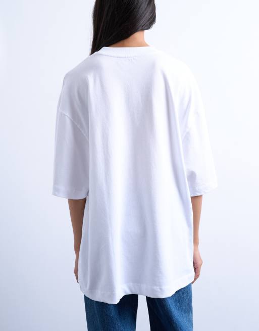 Topshop - Oversized T-shirt met verlaagde schouders in wit, 3 van 4