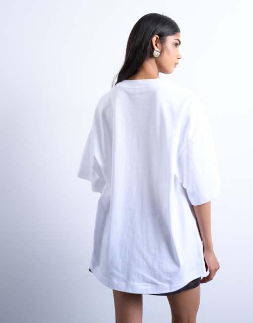 Topshop - Oversized T-shirt met verlaagde schouders in wit, 4 van 4