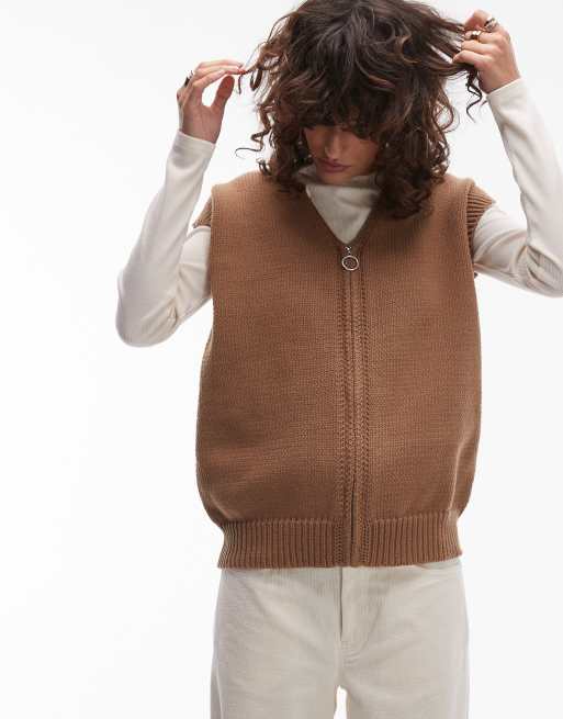 Topshop - Oversized tanktop met rits in bruin