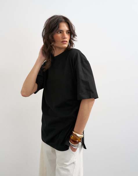 Topshop oversized tee with knot hem in black - view 1