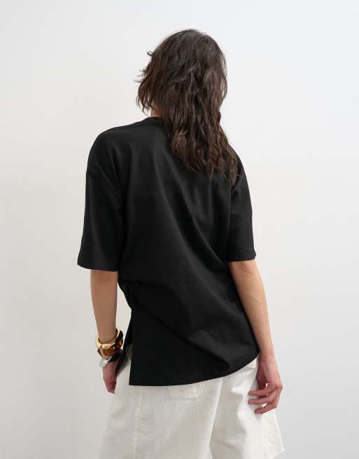 Topshop oversized tee with knot hem in black, 2 of 4
